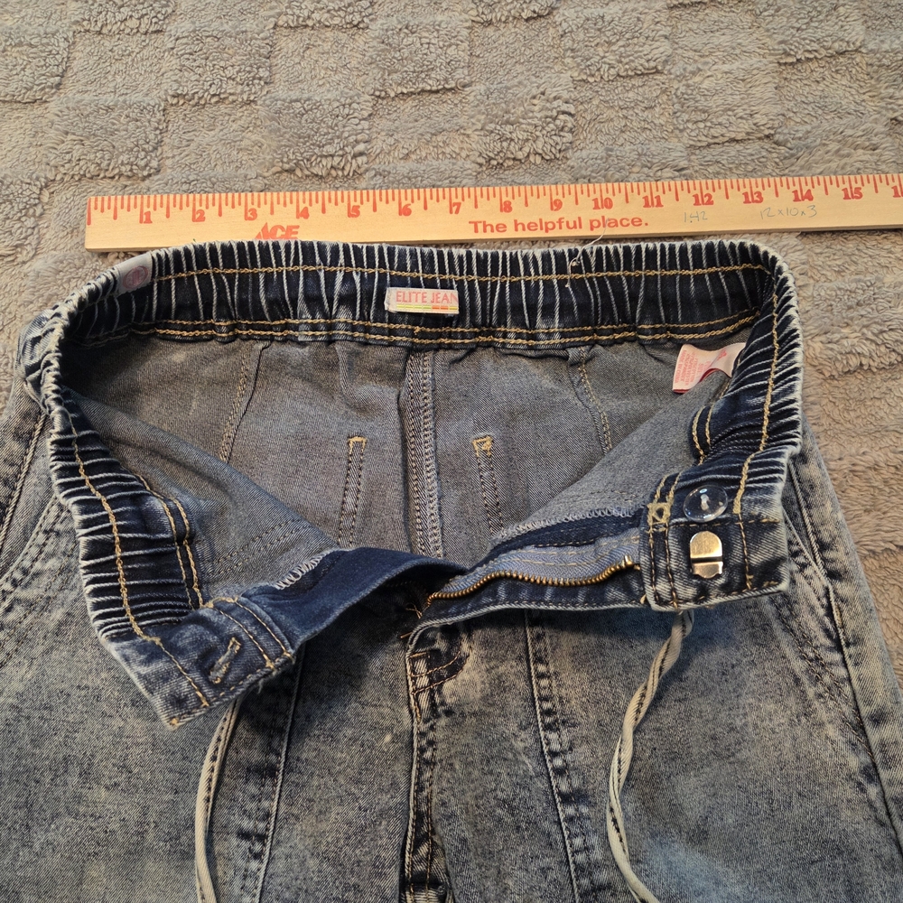 Elite Jeans Womens Cargo Size 7 Acid Wash Baggy Deep Pockets Drawstrings Retro - Picture 10 of 10
